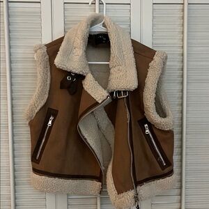 Brown and Cream Shearling Vest